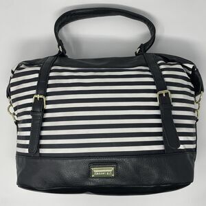 Madden girl black-and-white stripe weekender handbag vegan leather‎